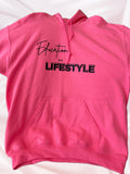 Pink Hoodie with Black Writing