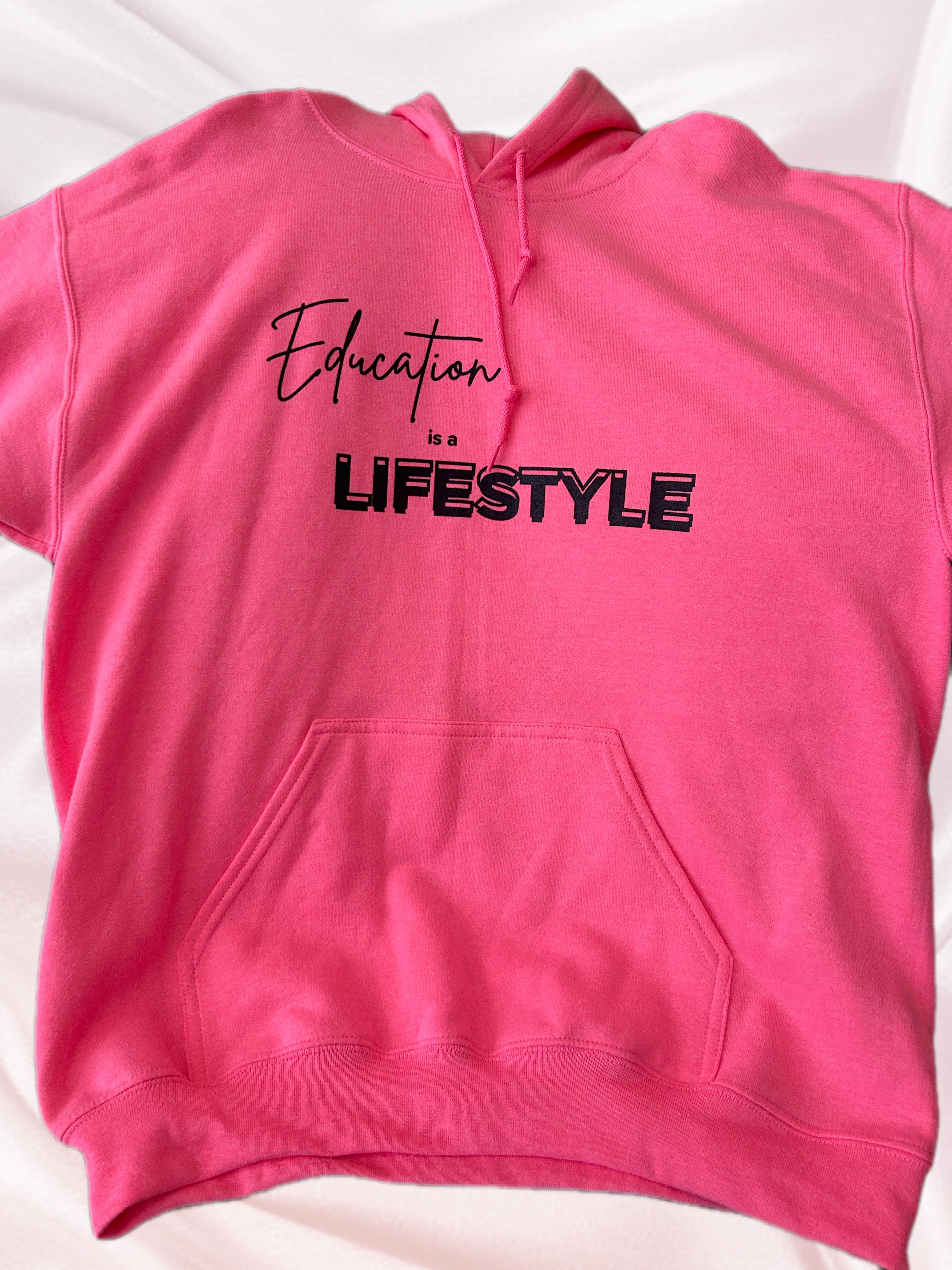 Pink Hoodie with Black Writing