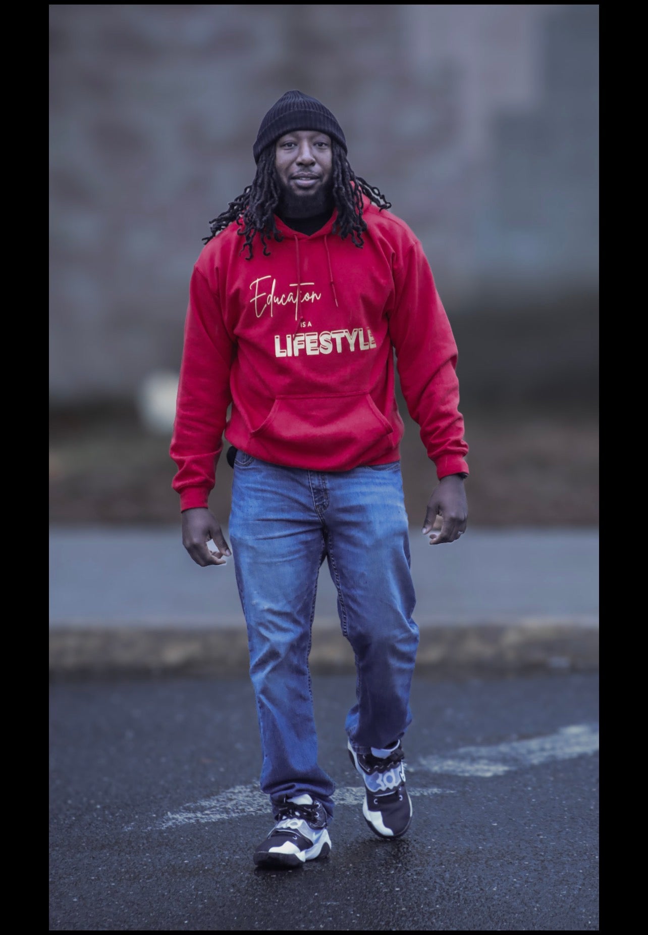 Red Hoodie with Gold Writing