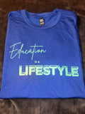 Royal Blue T-Shirt with Eucalyptus Blue Writing