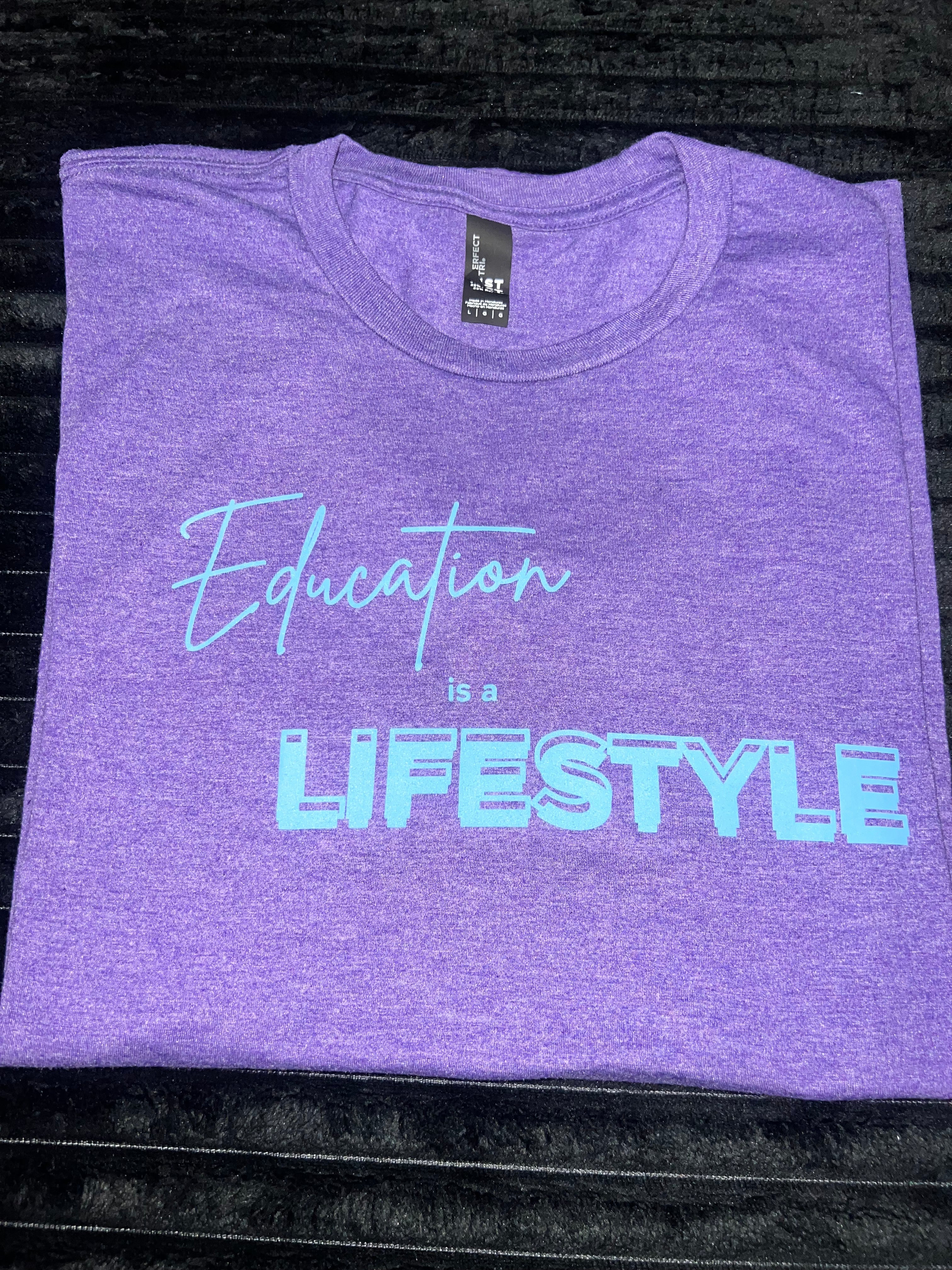 Purple T-Shirt with Blue Writing