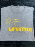 Gray T-Shirt with Yellow Writing