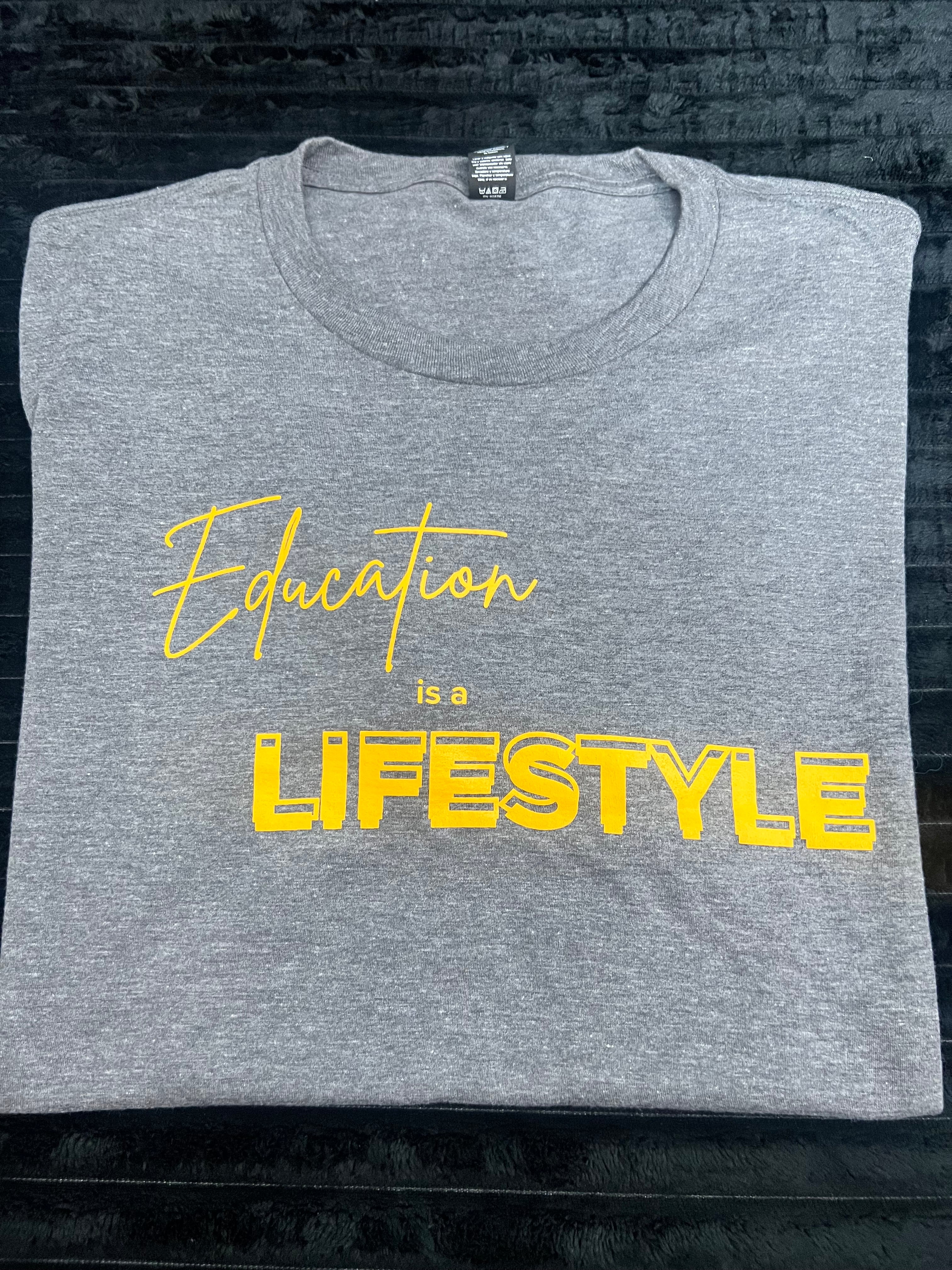 Gray T-Shirt with Yellow Writing